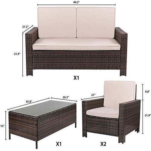 Homall 4 Pieces Outdoor Patio Furniture Sets Rattan Chair Wicker C...
