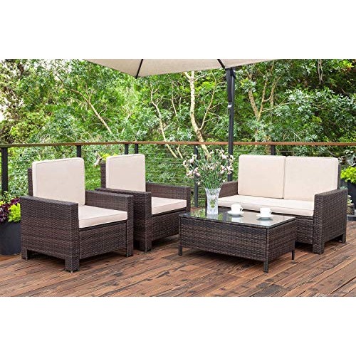 Homall 4 Pieces Outdoor Patio Furniture Sets Rattan Chair Wicker C...
