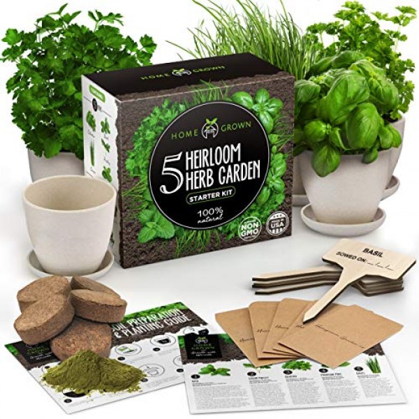 Indoor Herb Garden Starter Kit - 5 Herb Seeds Gardening Kit with B...