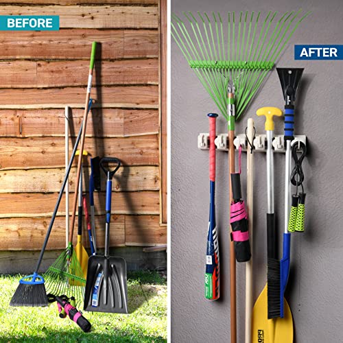 HOME IT Mop And Broom Holder - Garage Storage Systems with 5 Slots...