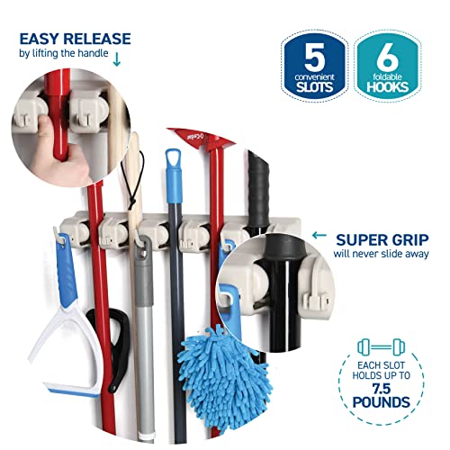 HOME IT Mop And Broom Holder - Garage Storage Systems with 5 Slots...