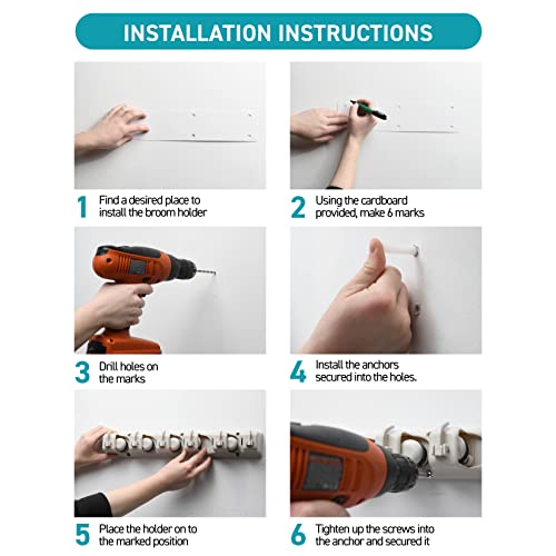 HOME IT Mop And Broom Holder - Garage Storage Systems with 5 Slots...