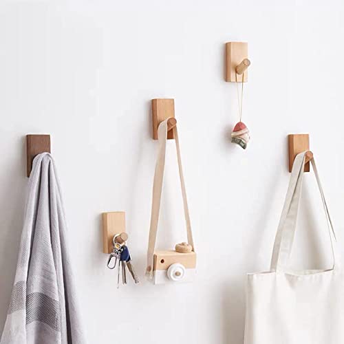 HomeDo 4Pack Wall Hooks Hat Rack, Wooden Coat Hooks Wall Mounted, ...