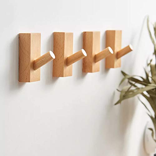HomeDo 4Pack Wall Hooks Hat Rack, Wooden Coat Hooks Wall Mounted, ...