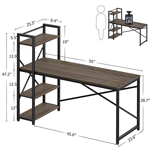 Homemaxs Computer Desk with 4 Tiers Adjustable Storage Shelves, 55...