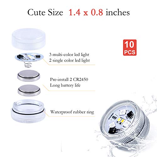 Homemory 10pcs Submersible LED Lights, Waterproof Lights with Remo...