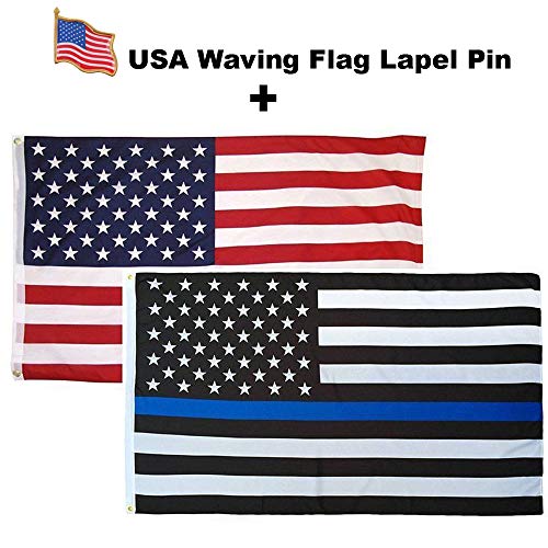 HomeSmith Combo Pack 3x5 Thin Blue Line + USA American Flag + Wa...
