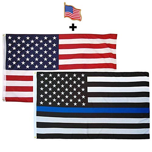 HomeSmith Combo Pack 3x5 Thin Blue Line + USA American Flag + Wa...