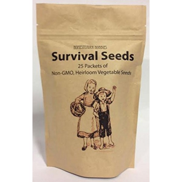Survival Seed Kit: 25 Vegetable Seed Packets, 100% Heirloom, Non-GMO
