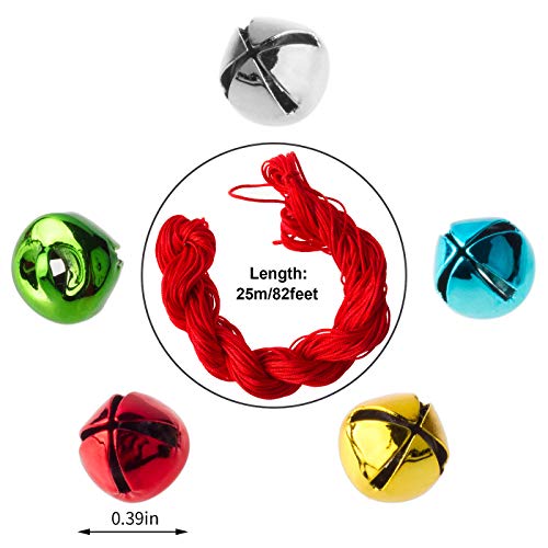 200PCS Mini Jingle Bells Bulk with 25 Meters Red Cords,10mm Small ...
