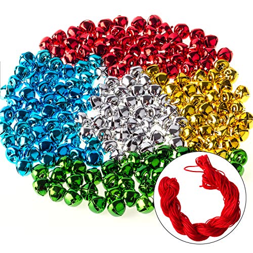 200PCS Mini Jingle Bells Bulk with 25 Meters Red Cords,10mm Small ...