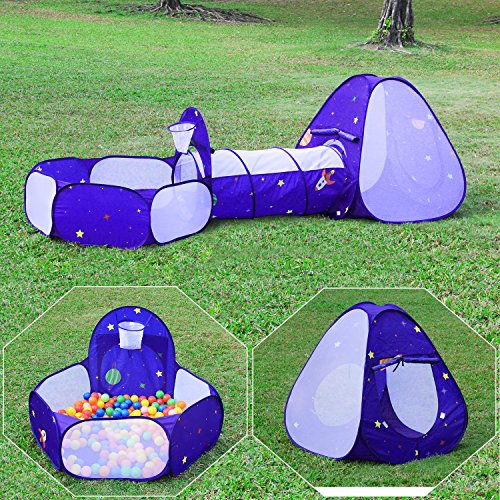 Homfu Kids Tent with Tunnel Pop-Up Playhouse with Ball Pit and Bas...