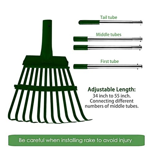 HOMIMP Adjustable Garden Leaf Rake,34 - 55 Adjustable Lightweigh...