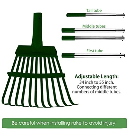 HOMIMP Adjustable Garden Leaf Rake,34 - 55 Adjustable Lightweigh...