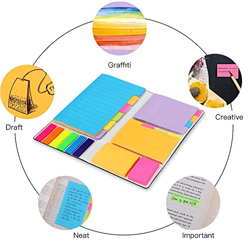 Sticky Notes Set, Hommie Colored Divider Self-Stick Notes Pads Bun...