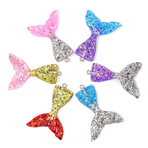 Honbay 30PCS 6 Colors Flatback Resin Glitter Mermaid Tail Pendant ...