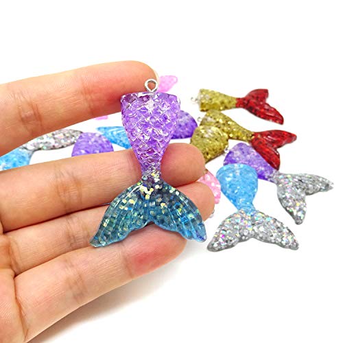 Honbay 30PCS 6 Colors Flatback Resin Glitter Mermaid Tail Pendant ...
