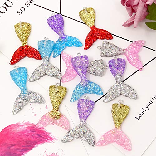 Honbay 30PCS 6 Colors Flatback Resin Glitter Mermaid Tail Pendant ...
