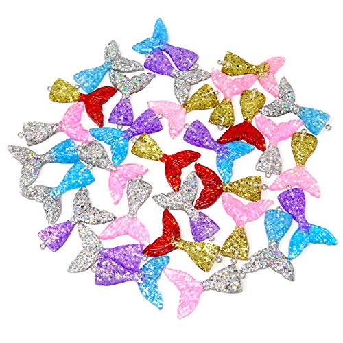 Honbay 30PCS 6 Colors Flatback Resin Glitter Mermaid Tail Pendant ...