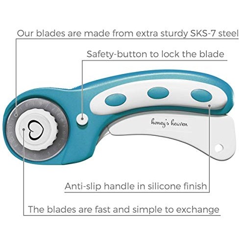Rotary Cutter Set Turquoise - Quilting Kit incl. 45mm Rotary Cutte...