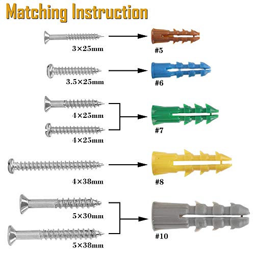 HongWay 370pcs Plastic Drywall Wall Anchors Kit with Screws, Inclu...