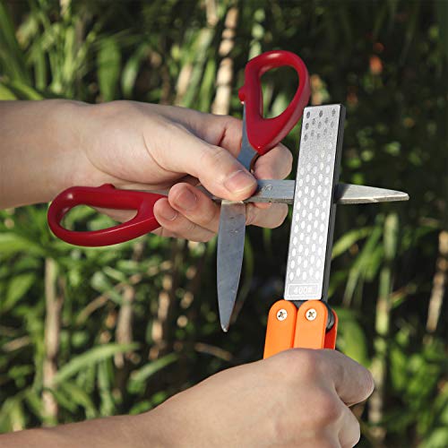 2 Pack Garden Tool Sharpener, Folding Pocket Diamond Knife Sharpen...