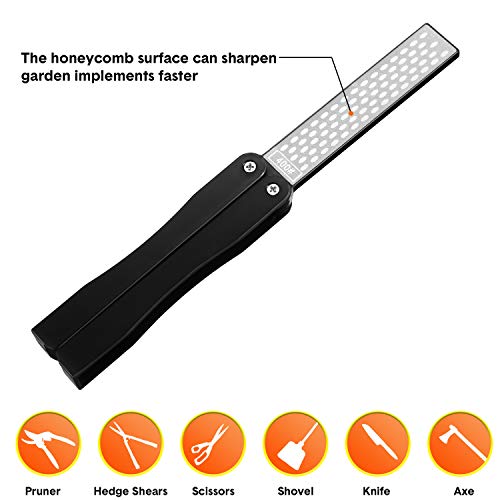 2 Pack Garden Tool Sharpener, Folding Pocket Diamond Knife Sharpen...