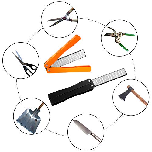 2 Pack Garden Tool Sharpener, Folding Pocket Diamond Knife Sharpen...