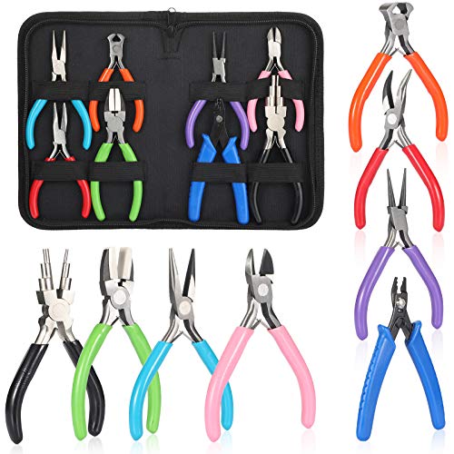 8 Pieces Jewelry Making Pliers Tools Kit, Needle Nose Pliers, Roun...