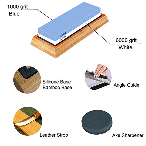 Knife Sharpening Stone Set Multi-Purpose 1000/6000 Grit Whetstone ...