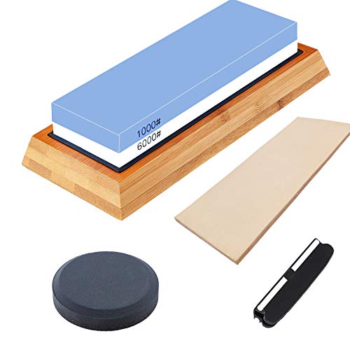 Knife Sharpening Stone Set Multi-Purpose 1000/6000 Grit Whetstone ...