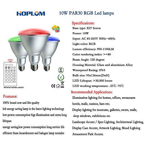 10W PAR30 RGB LED Spotlight Outdoor, E27/E26 Color Changing Light ...