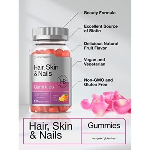 Hair Skin and Nails Gummies | 100 Count | with Biotin | Fruit Flav...