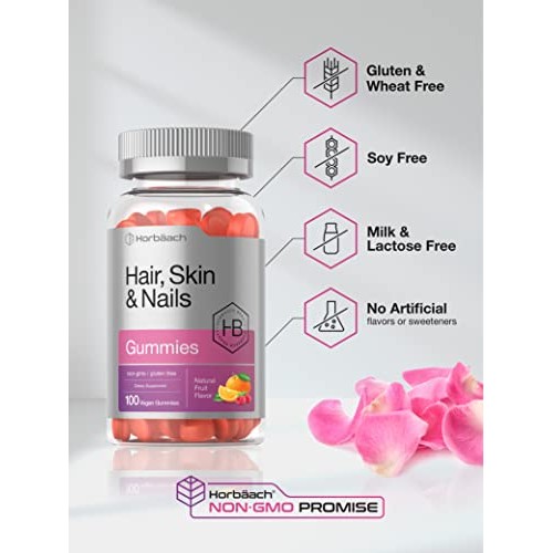 Hair Skin and Nails Gummies | 100 Count | with Biotin | Fruit Flav...