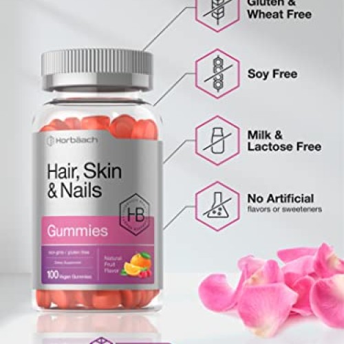 Hair Skin and Nails Gummies | 100 Count | with Biotin | Fruit Flav...