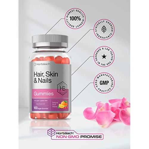 Hair Skin and Nails Gummies | 100 Count | with Biotin | Fruit Flav...