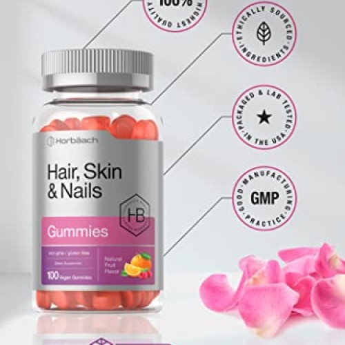 Hair Skin and Nails Gummies | 100 Count | with Biotin | Fruit Flav...