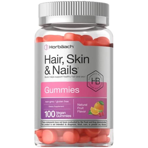 Hair Skin and Nails Gummies | 100 Count | with Biotin | Fruit Flav...