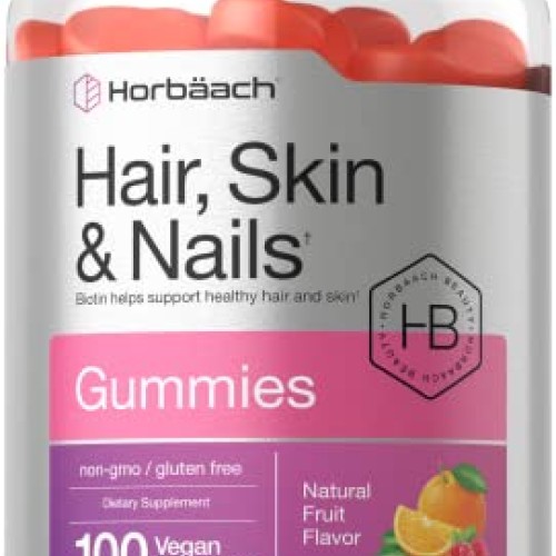 Hair Skin and Nails Gummies | 100 Count | with Biotin | Fruit Flav...