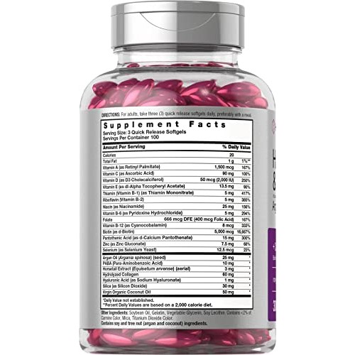 Hair Skin and Nails Vitamins | 300 Softgels | with Biotin and Coll...