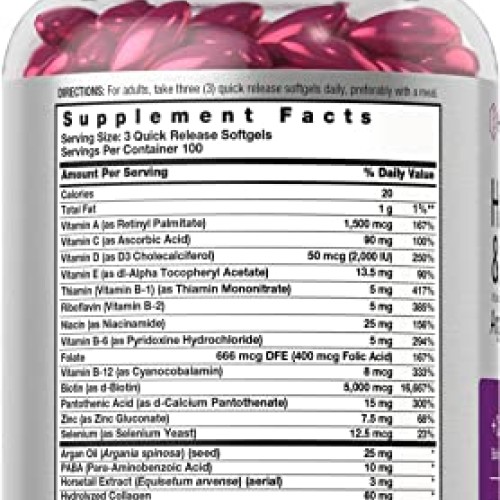 Hair Skin and Nails Vitamins | 300 Softgels | with Biotin and Coll...