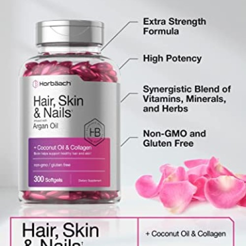 Hair Skin and Nails Vitamins | 300 Softgels | with Biotin and Coll...