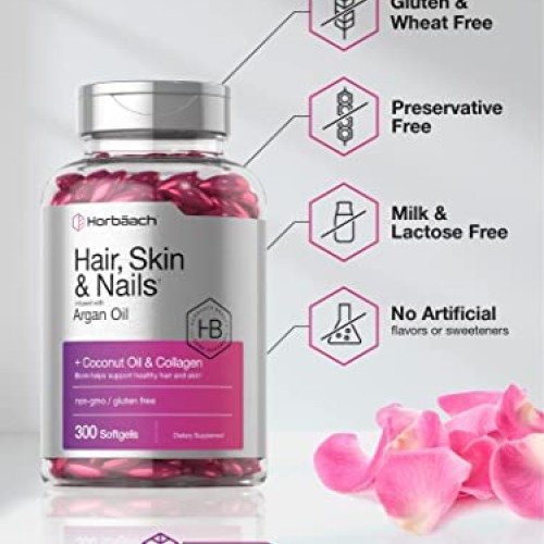 Hair Skin and Nails Vitamins | 300 Softgels | with Biotin and Coll...