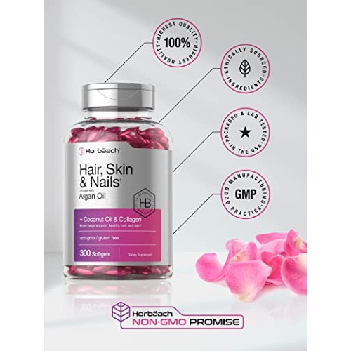 Hair Skin and Nails Vitamins | 300 Softgels | with Biotin and Coll...