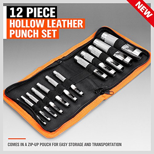 12-Piece Hollow Leather Punch Set for Punch Precise Holes in Leath...