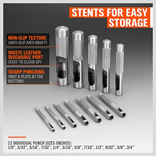 12-Piece Hollow Leather Punch Set for Punch Precise Holes in Leath...