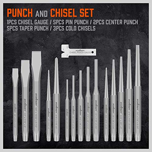 HORUSDY 16-Piece Punch and Chisel Set, Including Taper Punch, Cold...