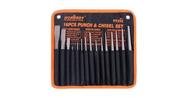 HORUSDY 16-Piece Punch and Chisel Set, Including Taper Punch, 