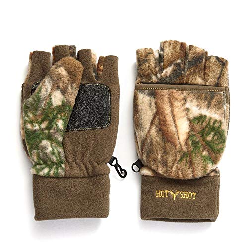 Hot Shot Men’s Camo Bulls-Eye Fleece Pop-Top Mittens – Realtree Ed...