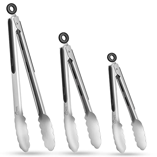 HOTEC Stainless Steel Kitchen Tongs Set of 3-7, 9 and 12, Locki...